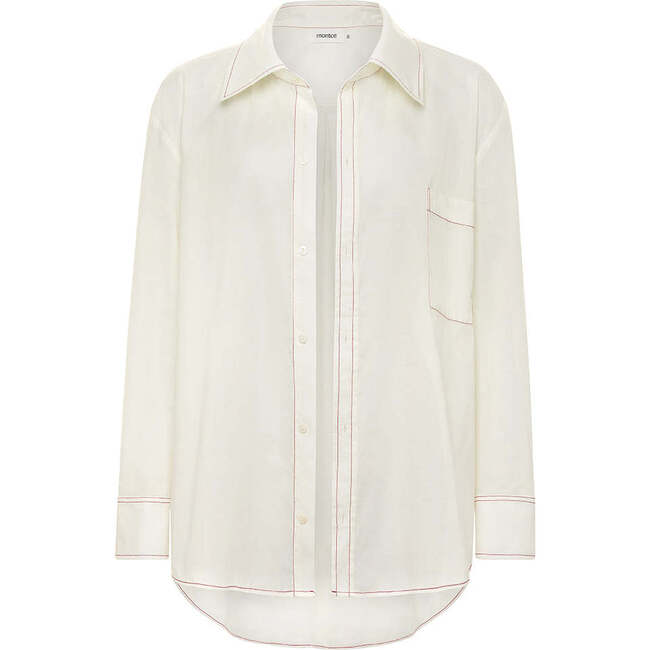 Boyfriend Button Down Shirt, Cream Raspberry - Blouses - 1