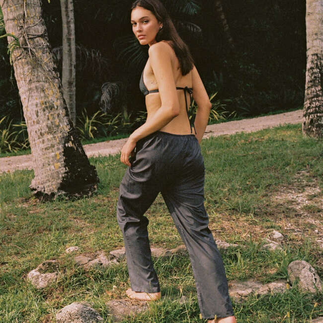 Drawstring Wide Leg Pant, Charcoal