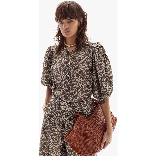 Bubble Metallic Linen Shirt, Impala Print