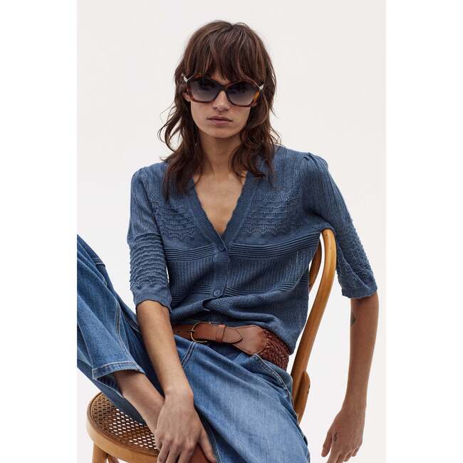 Florence Short Sleeve Cardigan, Denim