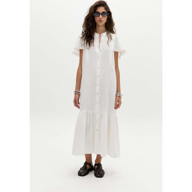 Willow Linen Dress, Off White - Dresses - 3