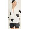 Cupid Linen Shirt, Off-White with Metallic Black Hearts - Shirts - 2 - thumbnail