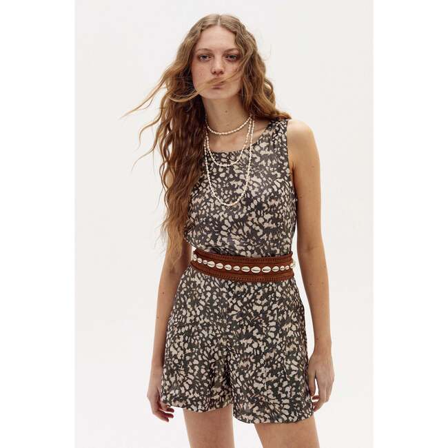 Yves Metallic Linen Top, Impala Print