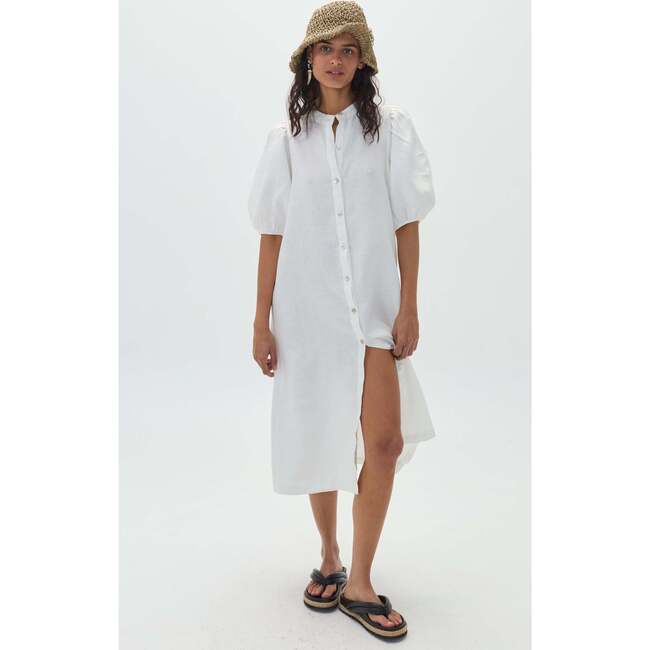 Bubble Linen Dress, Off White
