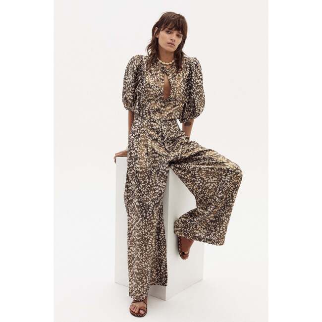 Culotte Metallic Linen Pants, Impala Print