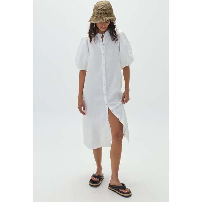 Bubble Linen Dress, Off White