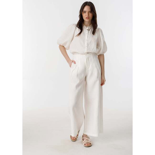 Culotte Linen Pants, Off White - Pants - 6
