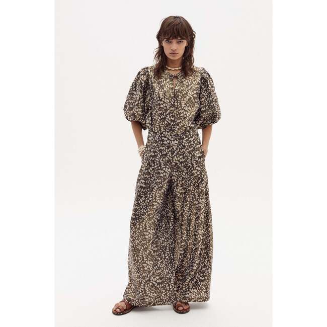 Culotte Metallic Linen Pants, Impala Print