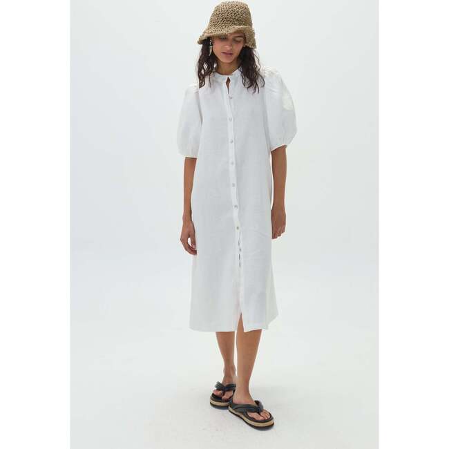 Bubble Linen Dress, Off White - Dresses - 4