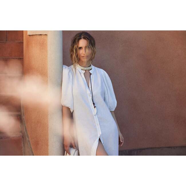 Bubble Linen Dress, Off White - Dresses - 6