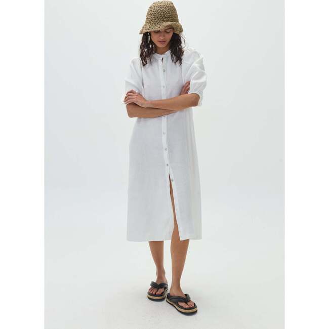 Bubble Linen Dress, Off White - Dresses - 7