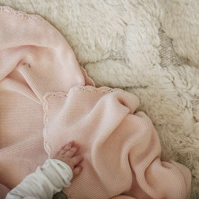 Cotton Knit Blanket, Pink - Blankets - 6