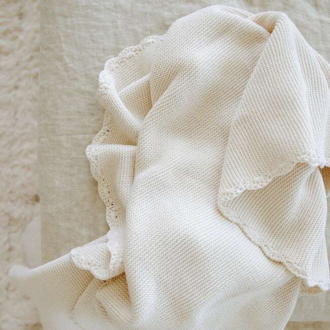 Cotton Knit Blanket, Ivory - Blankets - 6