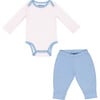 Cozy Comfort: Long sleeve Bodysuit + Pants, White with Blue - Mixed Apparel Set - 1 - thumbnail