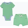 Sunny Day: Short Sleeve Bodysuit + Shorts, Green with Blue - Mixed Apparel Set - 1 - thumbnail
