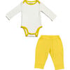 Cozy Comfort: Long sleeve Bodysuit + Pants, White with Yellow - Mixed Apparel Set - 1 - thumbnail