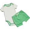 Sunny Day: Short Sleeve Bodysuit + Shorts, White with Green - Mixed Apparel Set - 1 - thumbnail