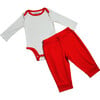 Cozy Comfort: Long sleeve Bodysuit + Pants, White with Red - Mixed Apparel Set - 1 - thumbnail