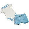 Sunny Day: Short Sleeve Bodysuit + Shorts, White with Blue - Mixed Apparel Set - 1 - thumbnail