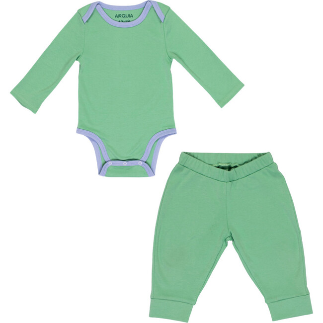 Cozy Comfort: Long sleeve Bodysuit + Pants, Green with Blue
