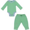 Cozy Comfort: Long sleeve Bodysuit + Pants, Green with Blue - Mixed Apparel Set - 1 - thumbnail