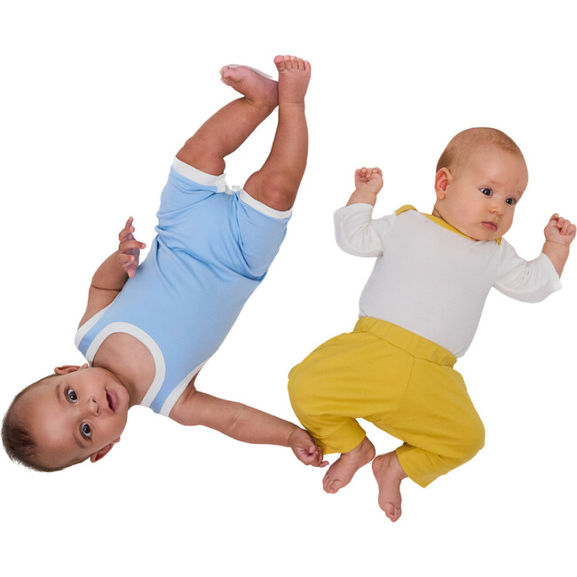 Cozy Comfort: Long sleeve Bodysuit + Pants, White with Yellow