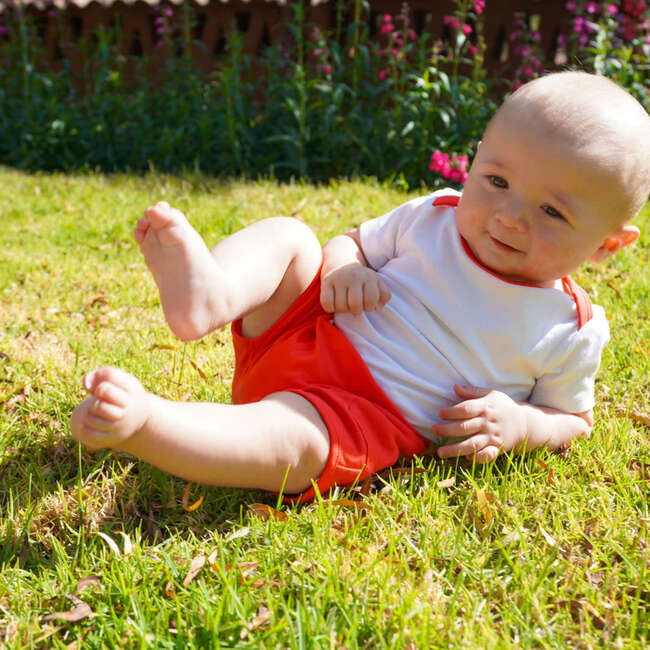 Sunny Day: Short Sleeve Bodysuit + Shorts, White with Red - Mixed Apparel Set - 5