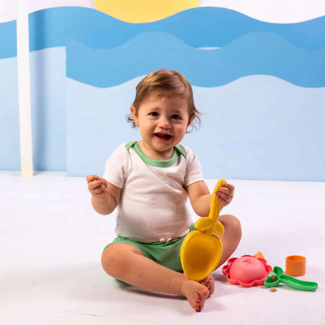 Sunny Day: Short Sleeve Bodysuit + Shorts, White with Green - Mixed Apparel Set - 5
