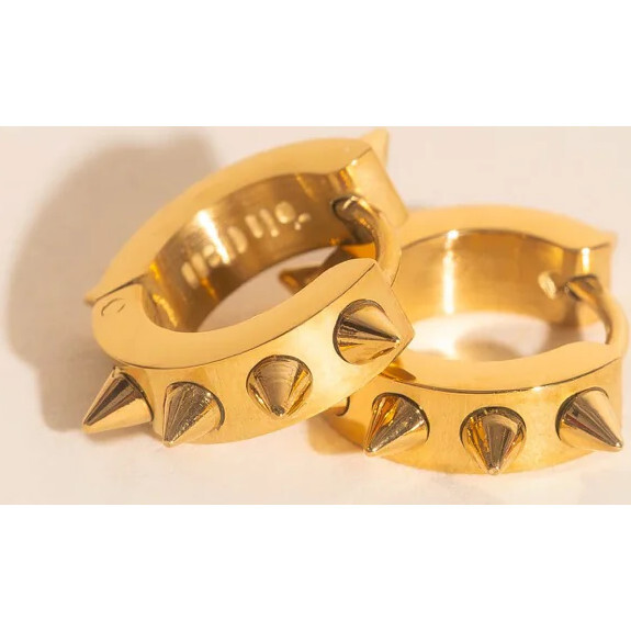 Spiked Huggie Hoop Earrings, Gold