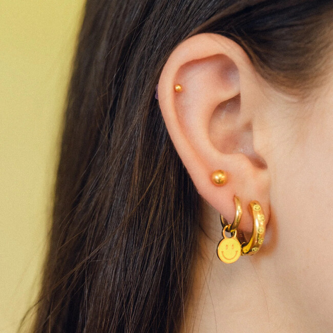 Smiley Chunky Rounded Huggie Hoop Earrings, Gold