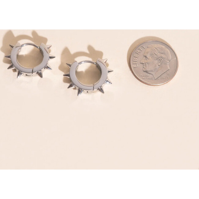 Spiked Huggie Hoop Earrings, Silver - Charms - 3