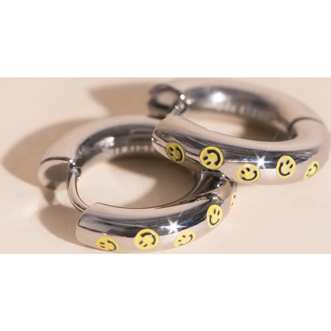 Smiley Chunky Rounded Huggie Hoop Earrings, Silver