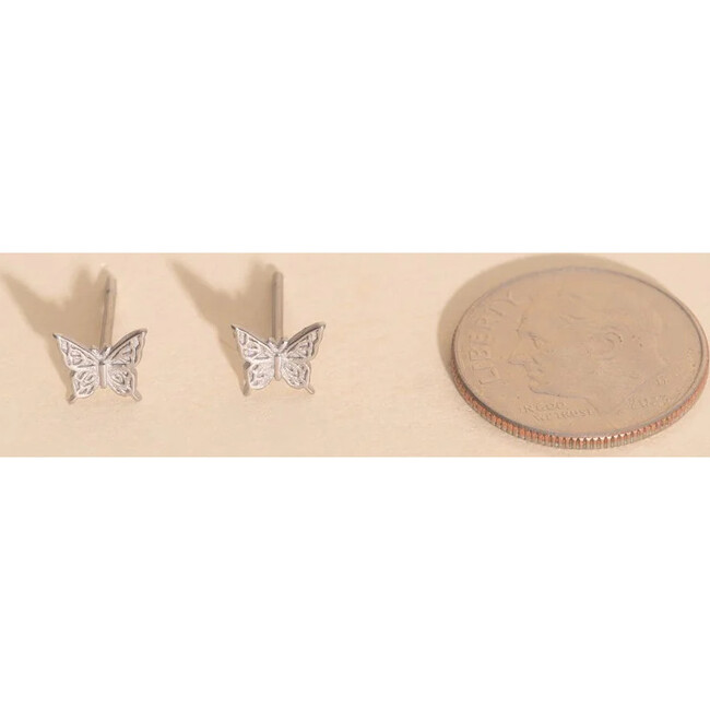 Mini Butterfly Stud Earrings, Silver - Earrings - 3