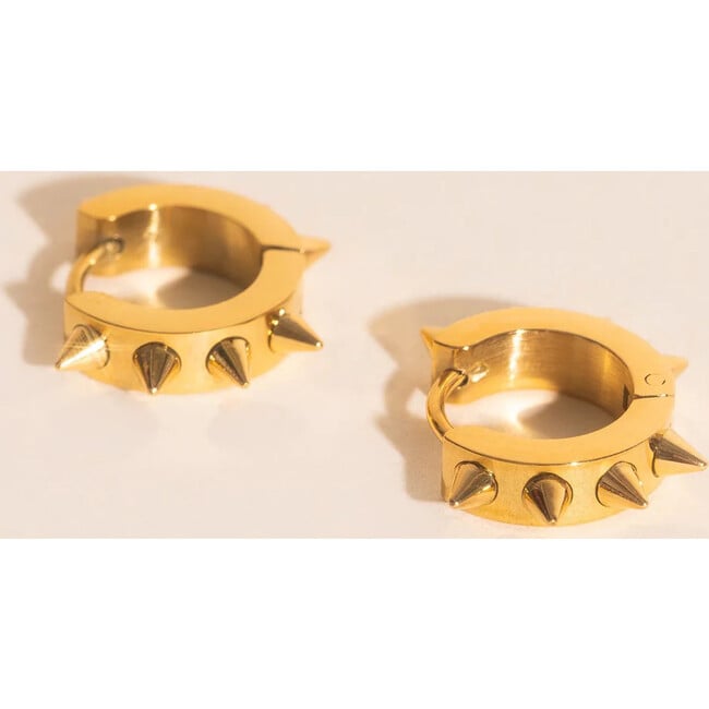 Spiked Huggie Hoop Earrings, Gold - Charms - 3