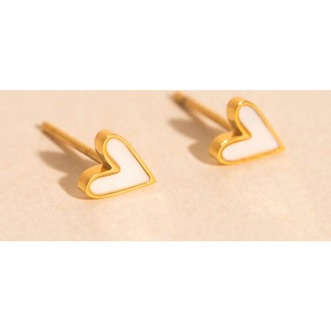 Mini Mother of Pearl Heart Stud Earrings, Gold