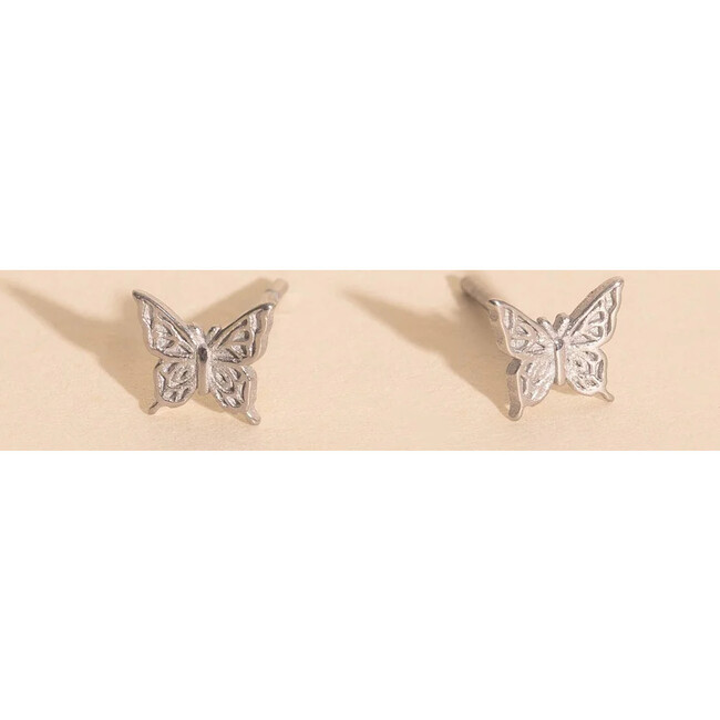 Mini Butterfly Stud Earrings, Silver - Earrings - 4