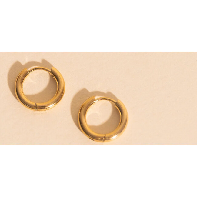 Mini Rounded Huggie Hoop Earrings, Gold - Earrings - 4