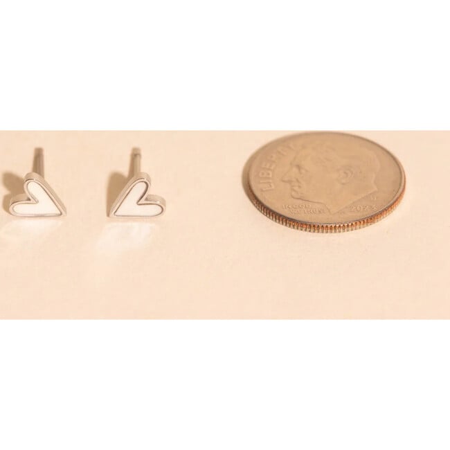 Mini Mother of Pearl Heart Stud Earrings, Silver - Earrings - 3