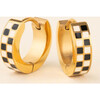 Gold Checkered Huggie Hoop, White & Black - Charms - 1 - thumbnail