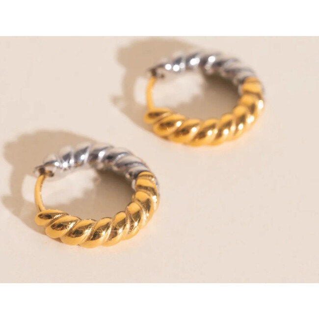 Rope Chunky Rounded Huggie Hoop Earrings, Mixed Metal - Earrings - 4