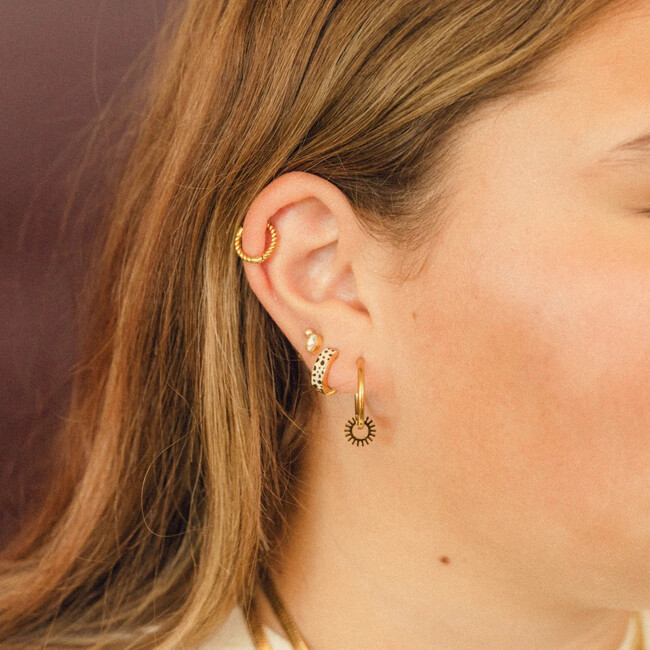 Leopard Chunky Huggie Hoop Earrings, Gold