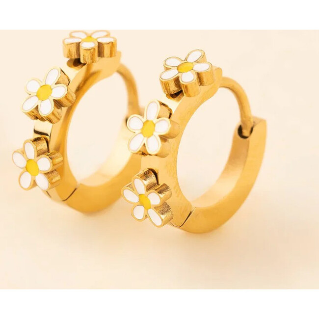Daisy 3D Huggie Hoop Earrings, Gold