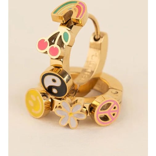 Groovy 3-D Huggie Hoop Earrings - Charms - 3