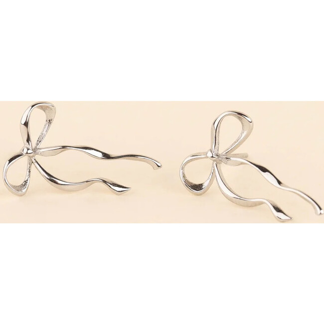 Dainty Bow Stud Earrings, Silver