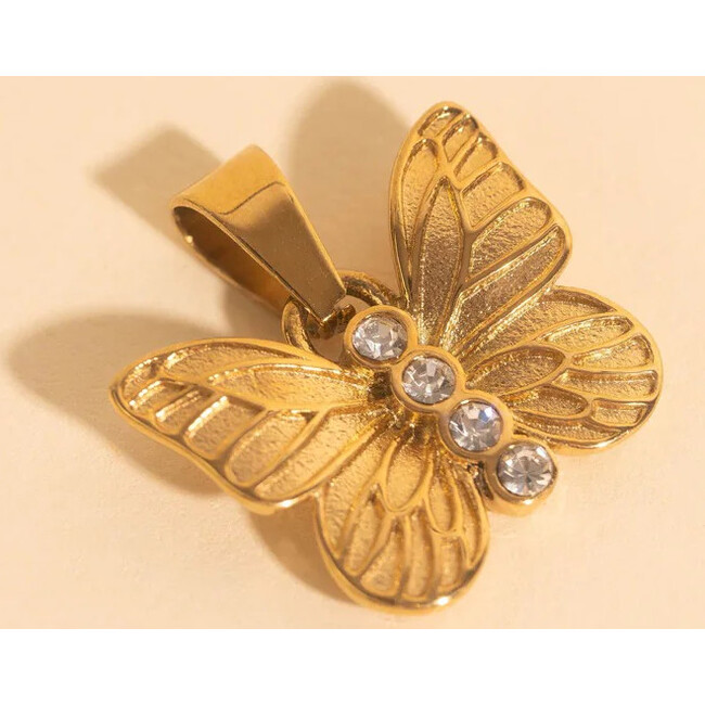Butterfly Crystal Necklace Charm, Gold