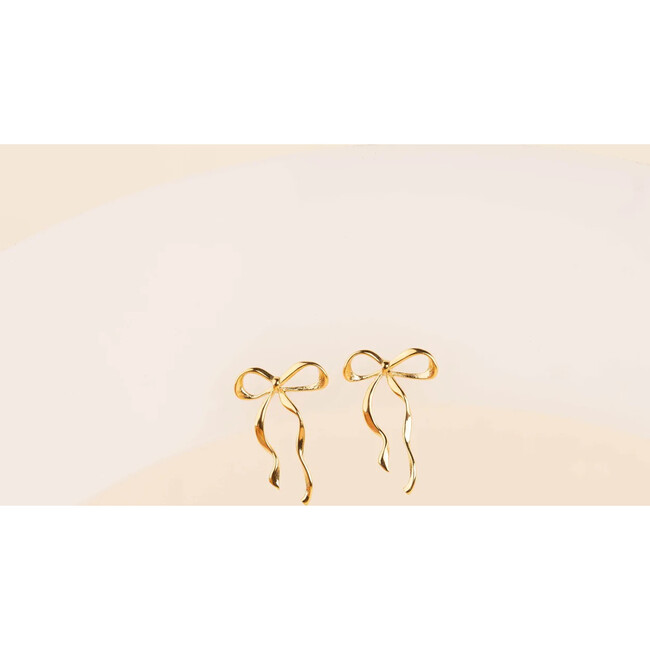 Dainty Bow Stud Earrings, Gold - Charms - 3