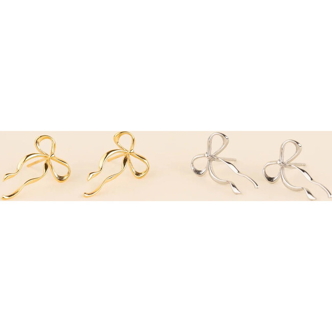 Dainty Bow Stud Earrings, Silver - Charms - 3