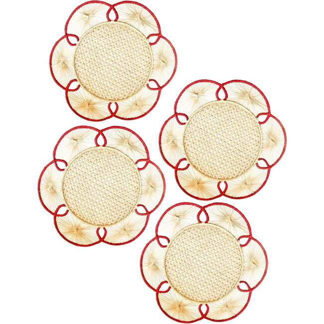Set of 4 Handwoven Flora Chargers in Red