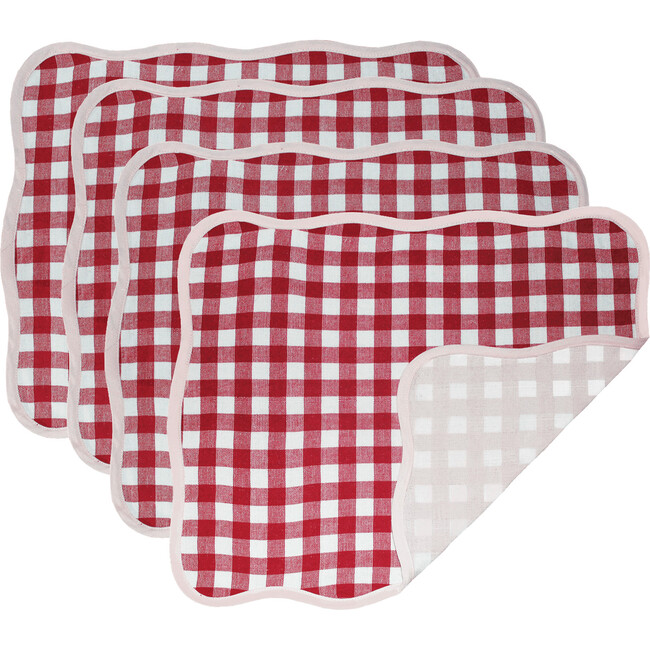 Set of 4 Giardino Reversible Scalloped Placemats (Red/Pink)