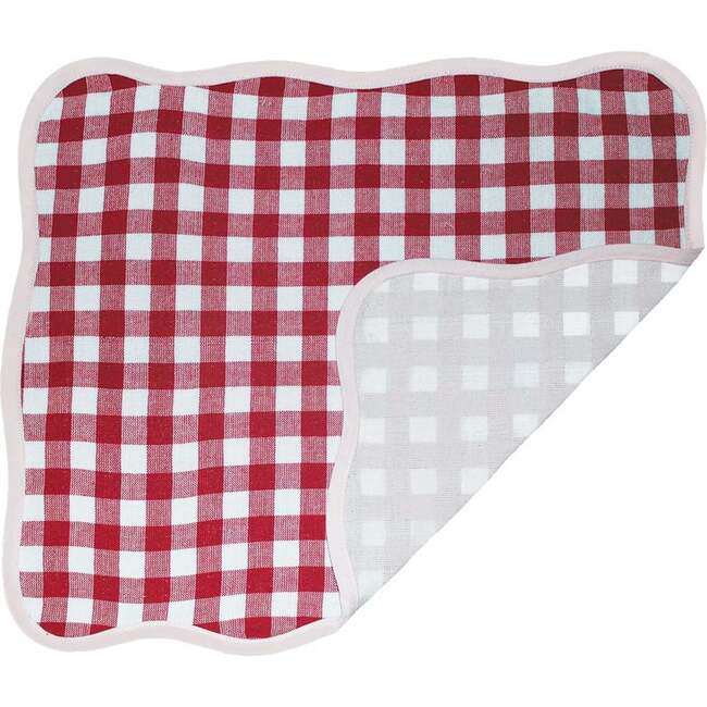 Set of 4 Giardino Reversible Scalloped Placemats (Red/Pink)